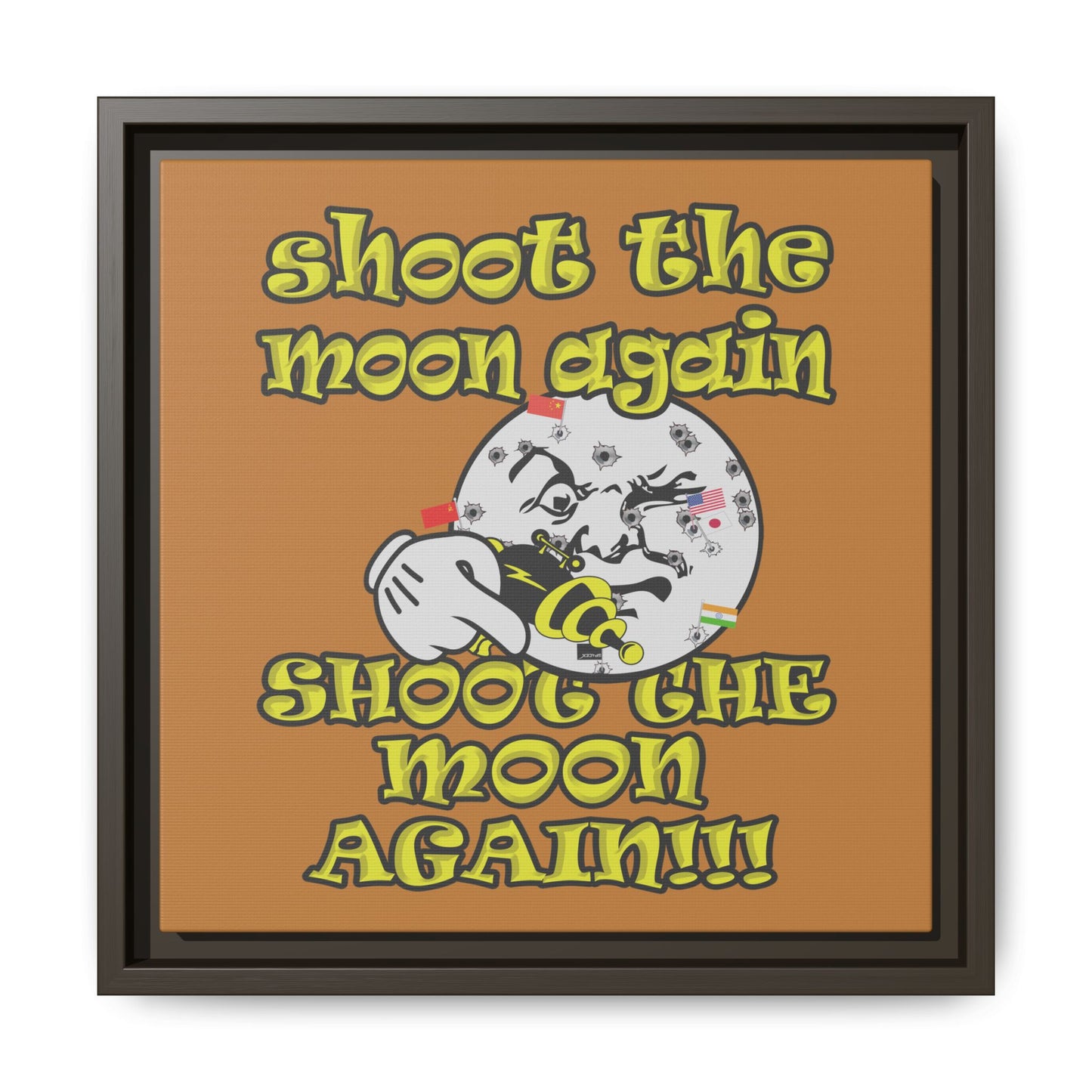 shoot the moon again - framed canvas art (light brown)