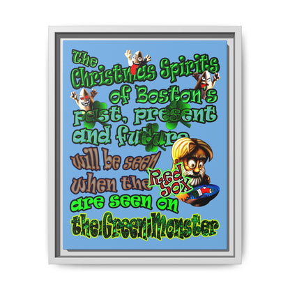 christmas spirits of boston - framed canvas art (light blue)