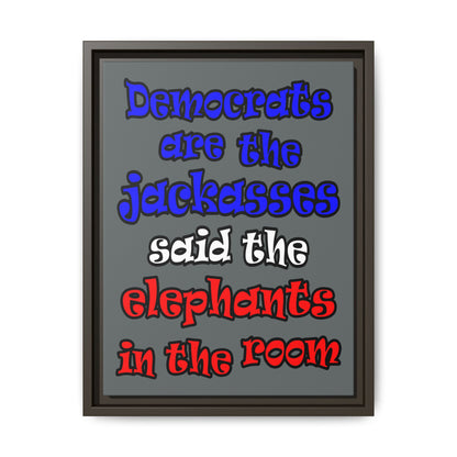 donkeys and elephants - framed canvas art (dark grey)