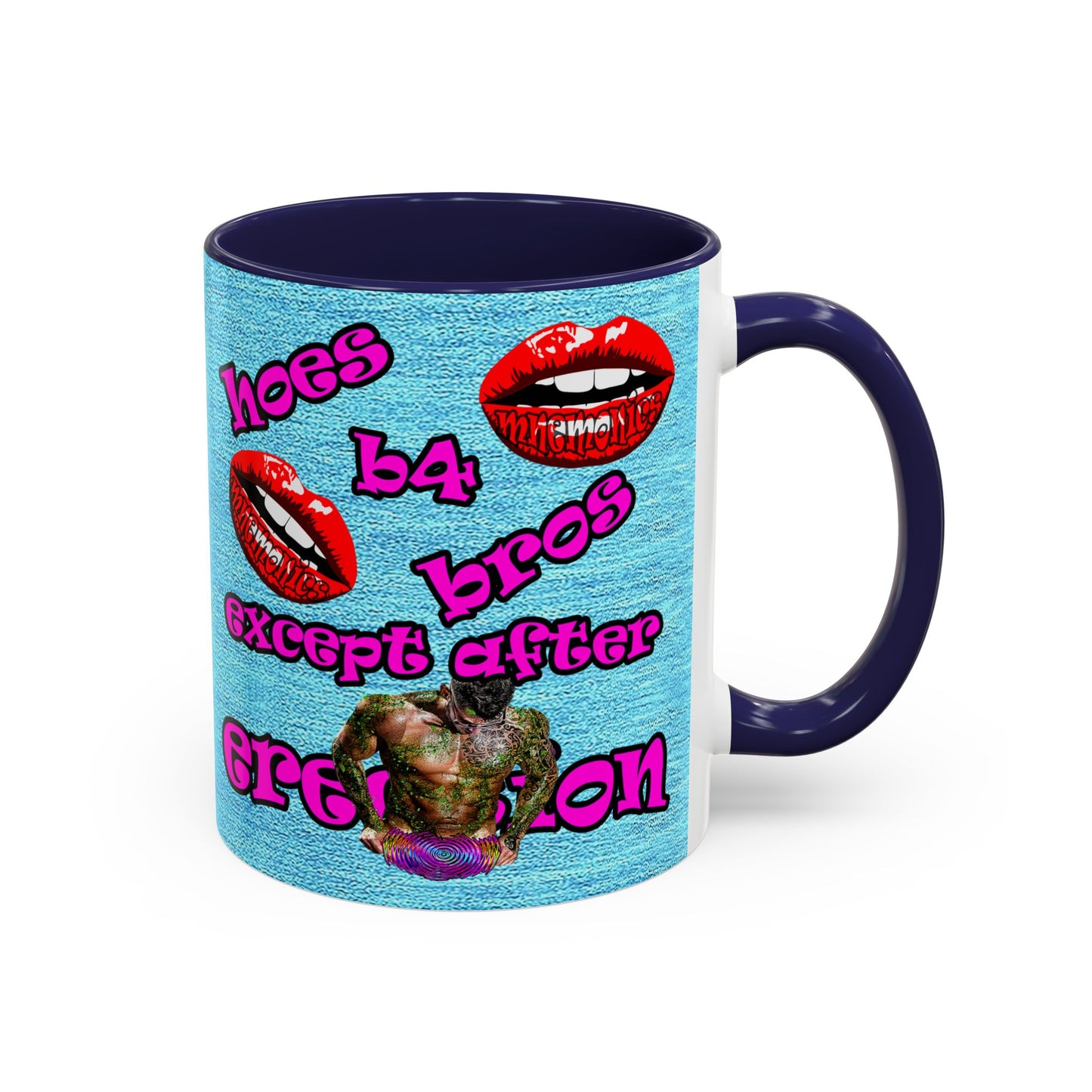 hoes b4 bros - Accent Mug (faded blue)