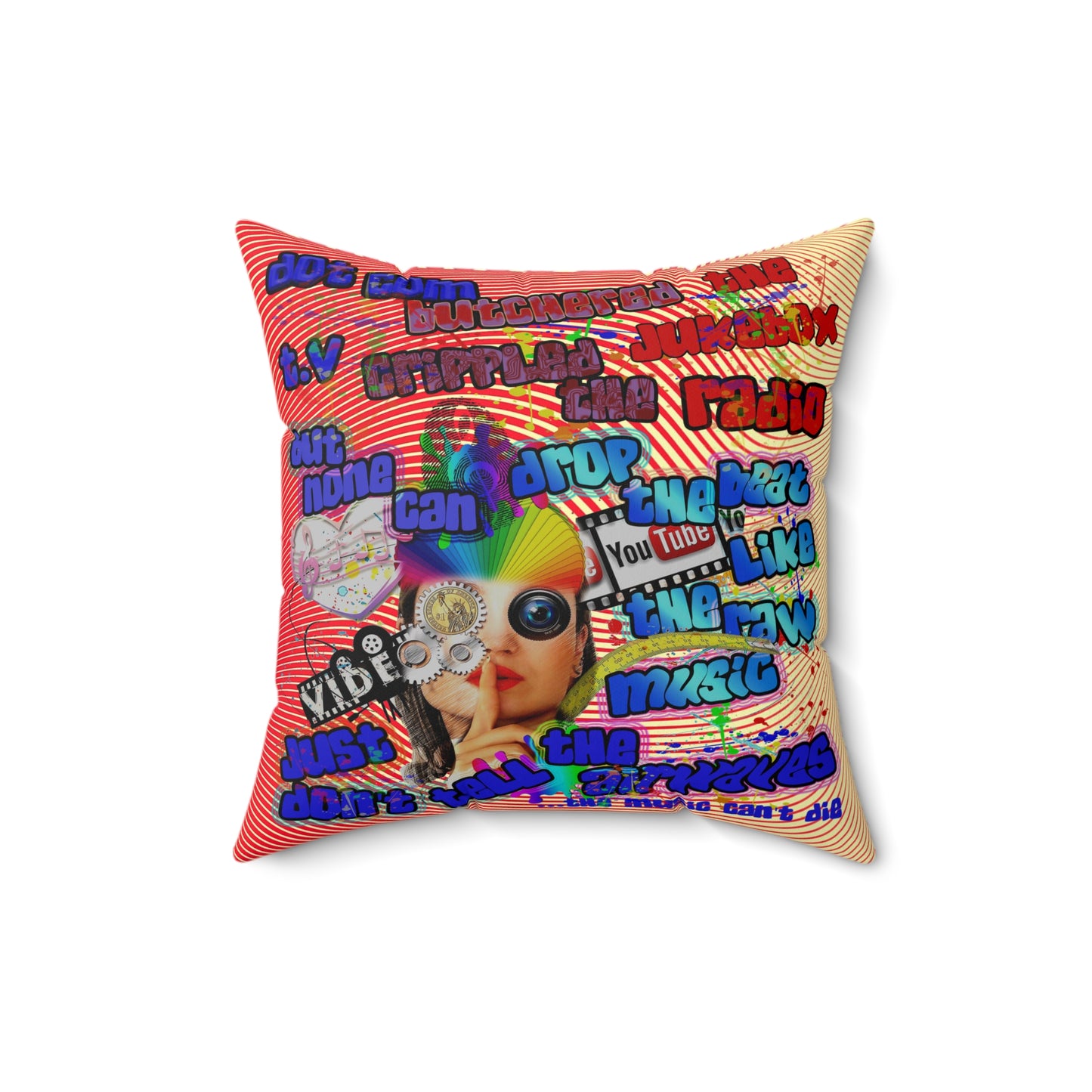 drop the beat - Spun Polyester Square Pillow - (yellow-orange wave)