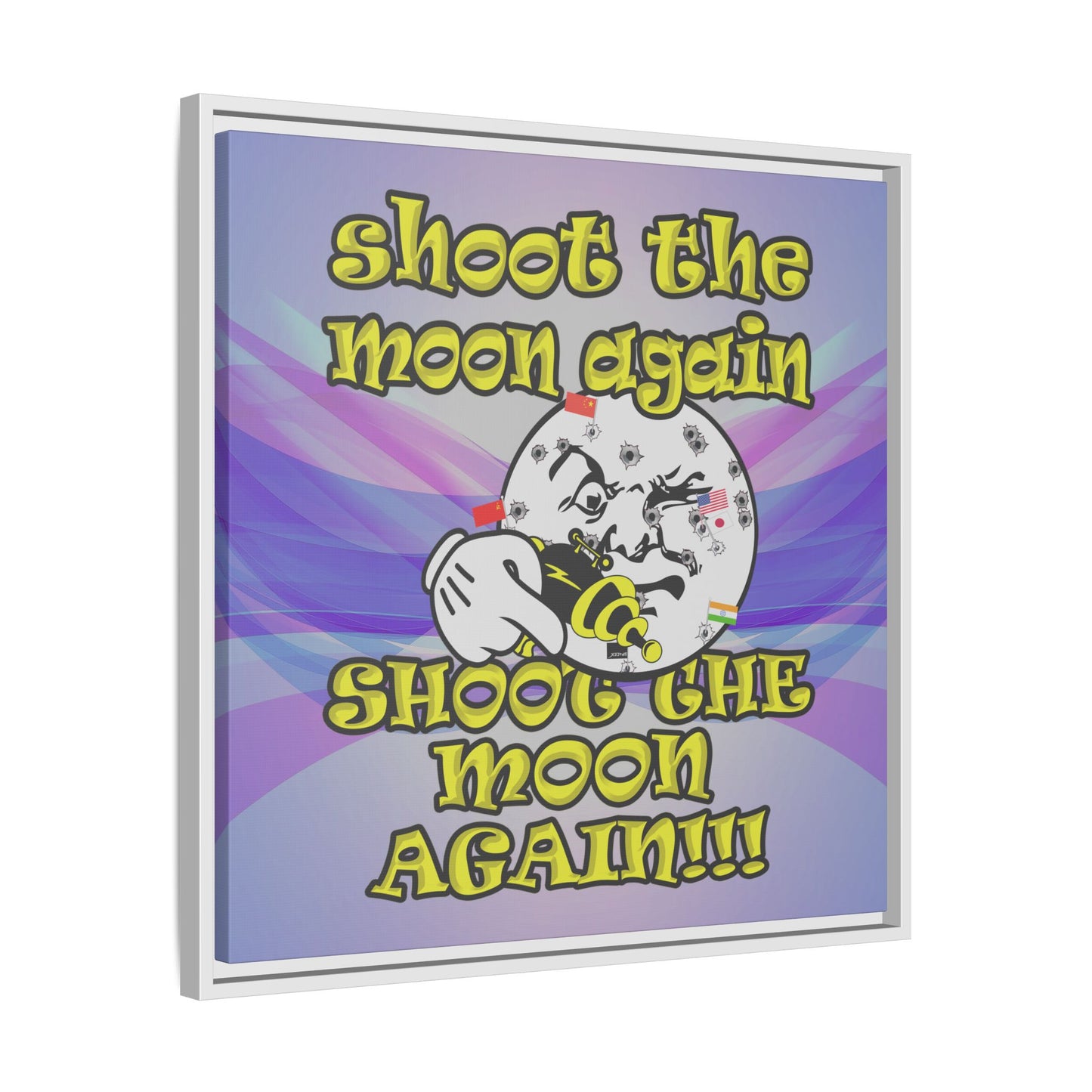 shoot the moon again - framed canvas art (light blue-pink wave)
