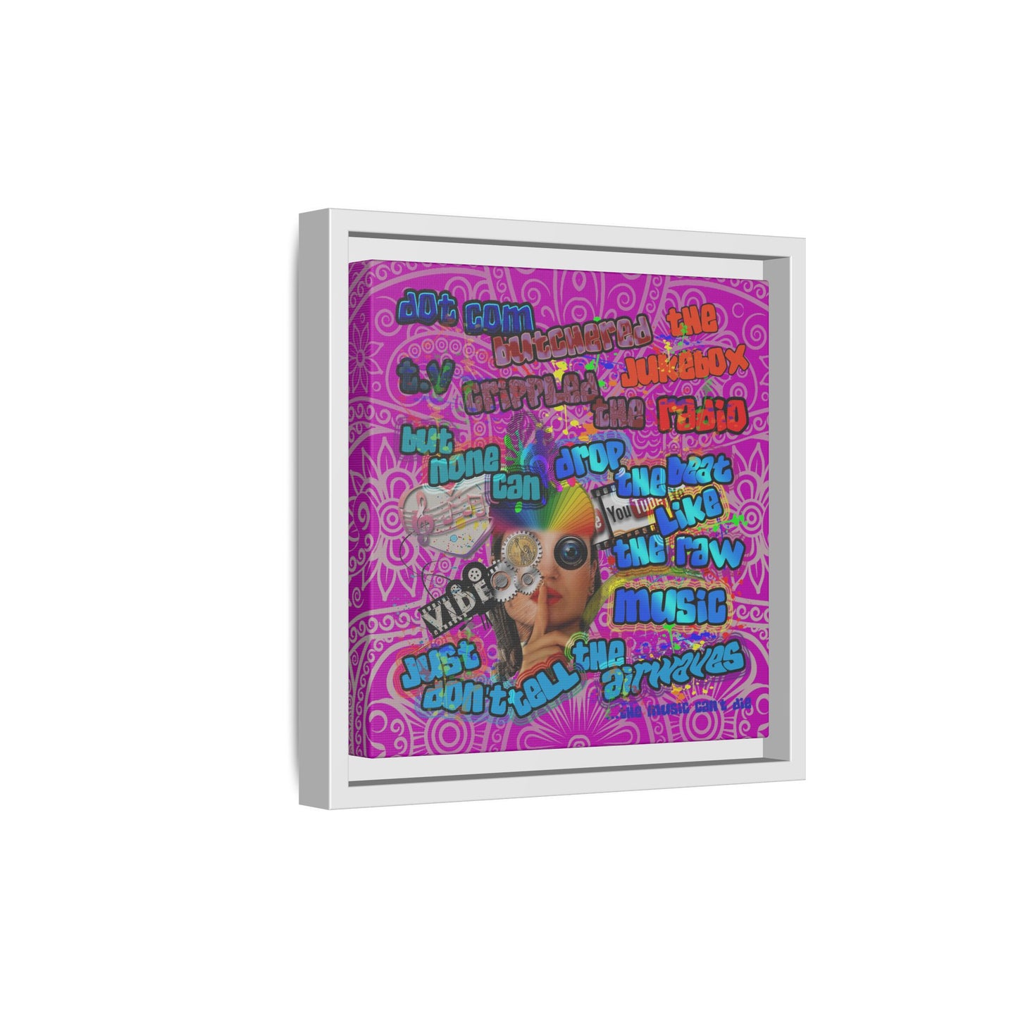 drop the beat - framed canvas art (pink swirl)