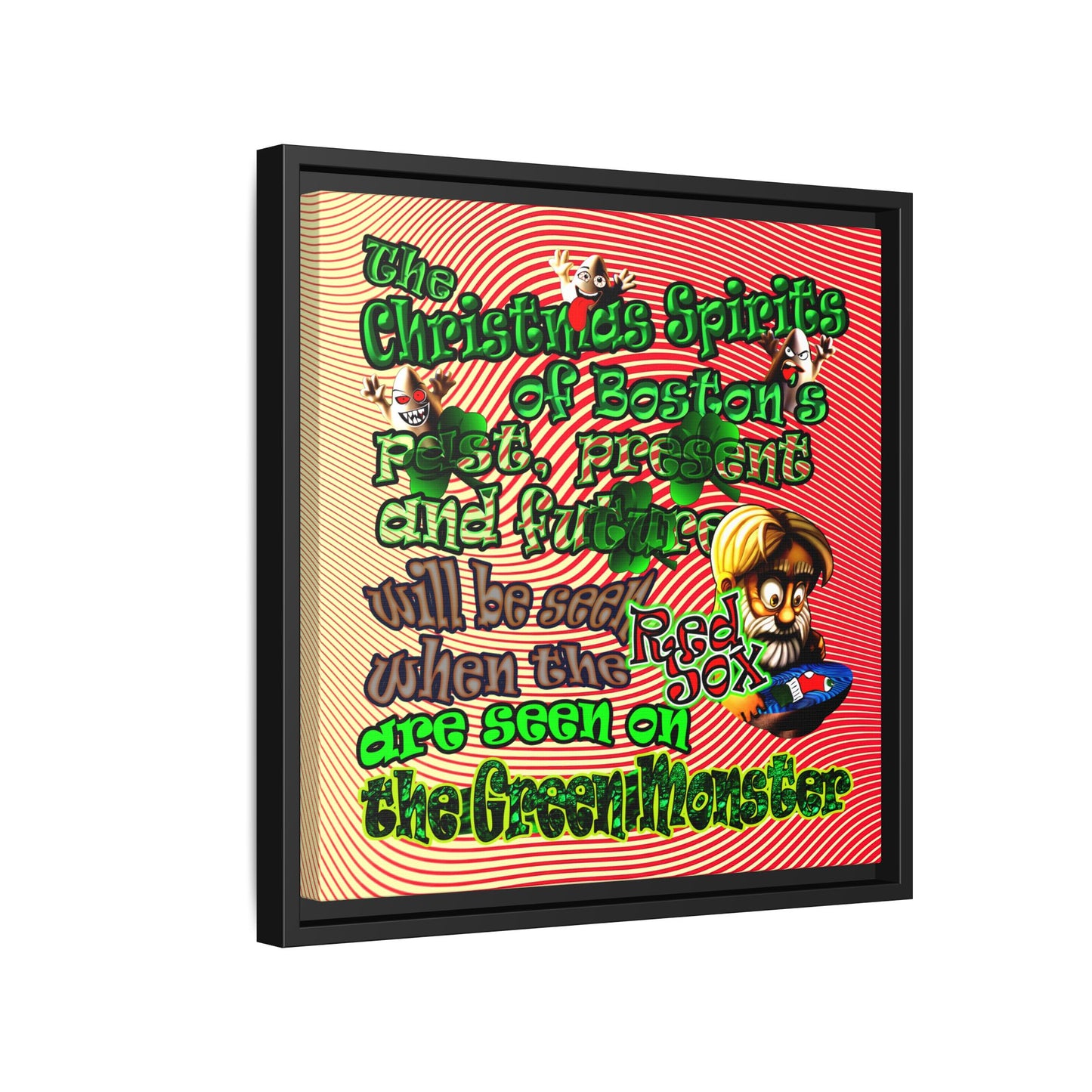christmas spirits of boston - framed canvas art (yellow-orange wave)
