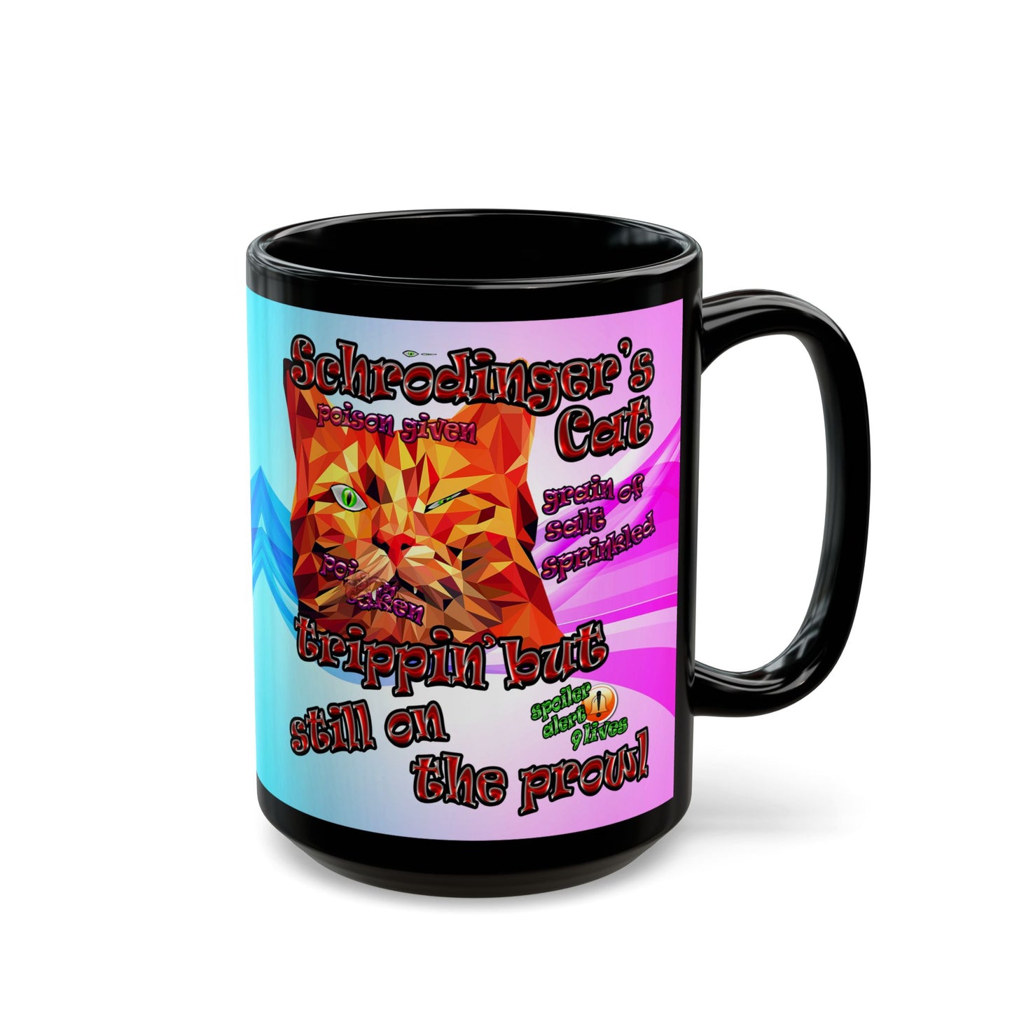 schrodinger's cat - Black Mug (light blue-pink wave)