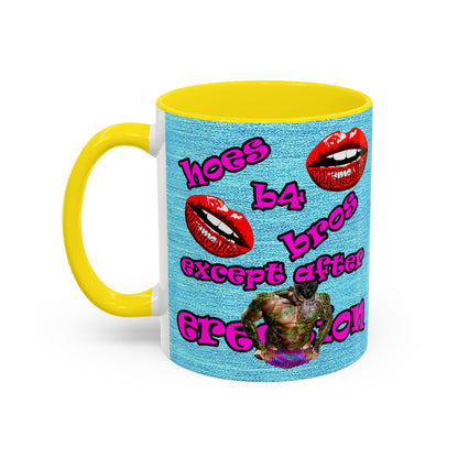 hoes b4 bros - Accent Mug (faded blue)