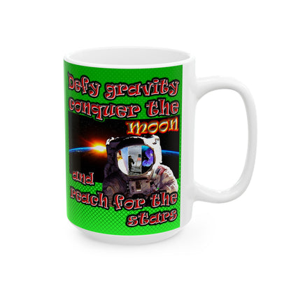 defy conquer reach - White Mug (logo green)