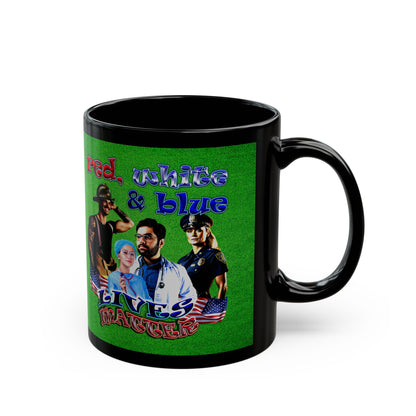 rw&b lives matter - Black Mug (green turf)
