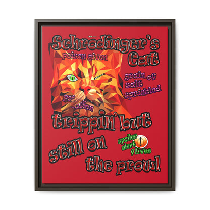 schrodinger's cat - framed canvas art (dark red)