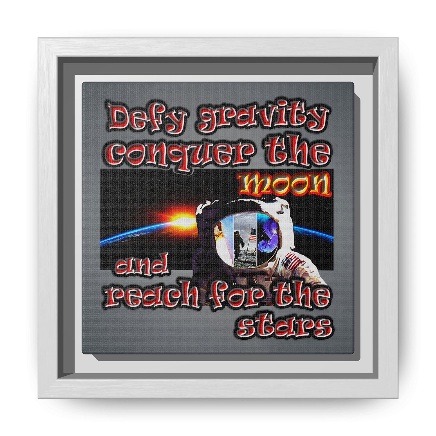 defy conquer reach - framed canvas art (grey-light grey)