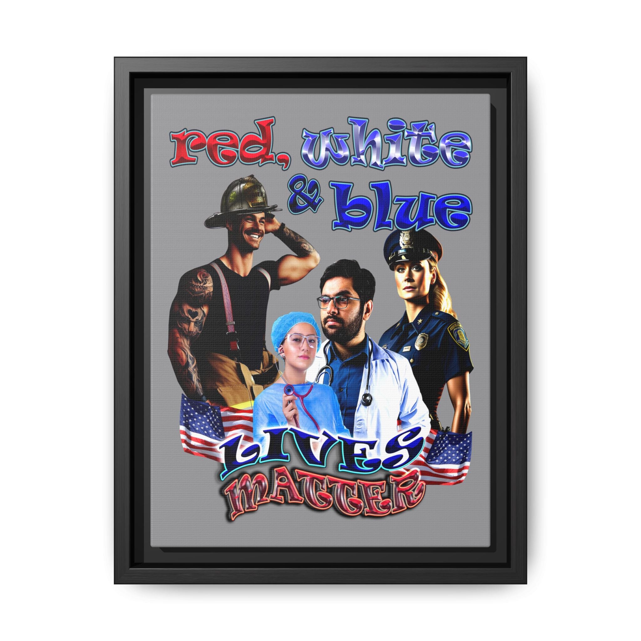 rw&b lives matter - framed canvas art (grey)