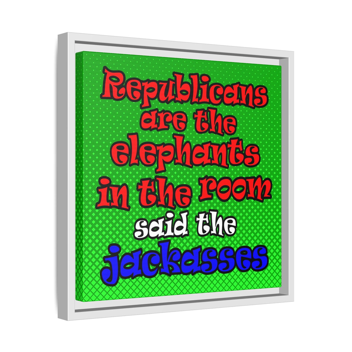 donkeys and elephants - framed canvas art (logo green)