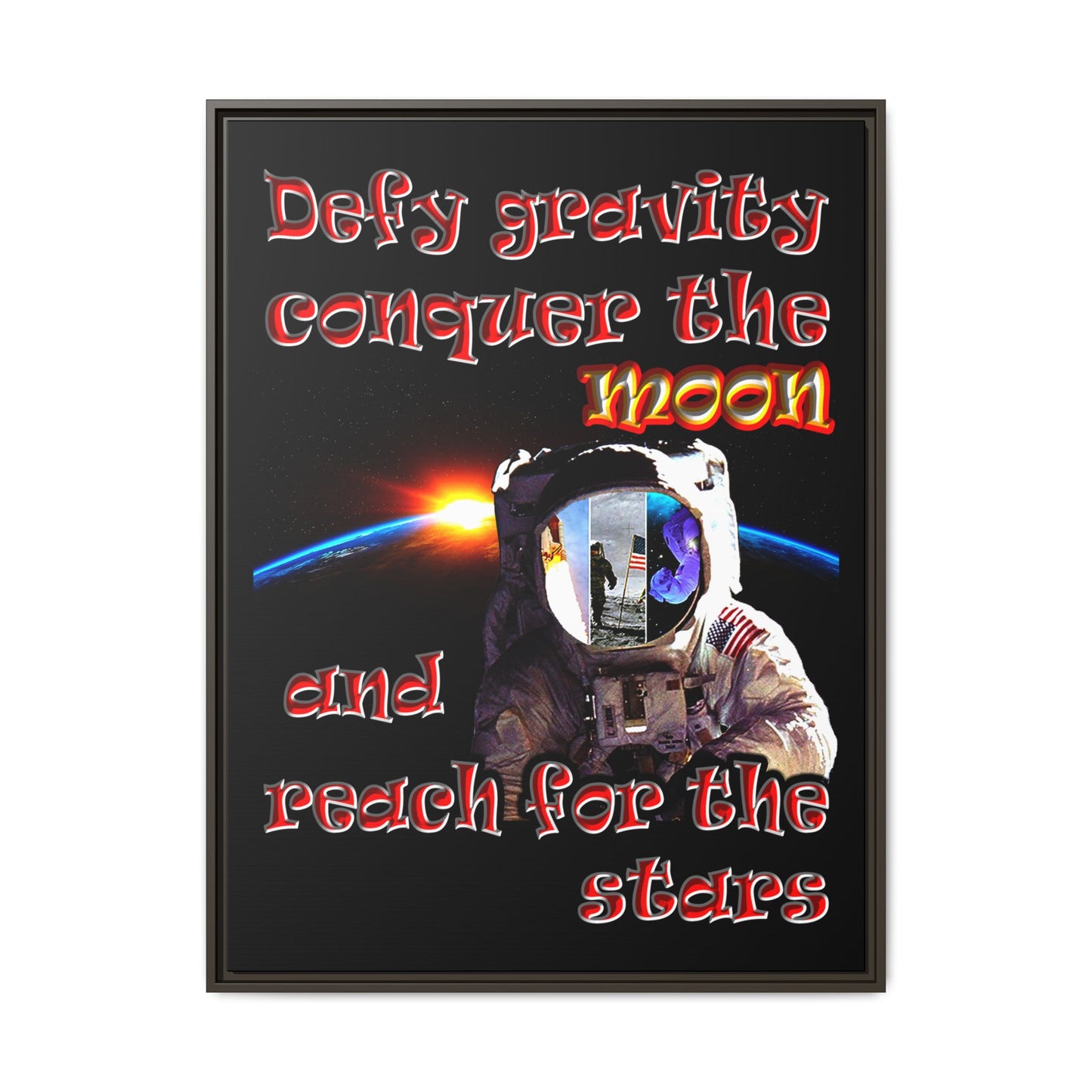 defy conquer reach - framed canvas art (black)