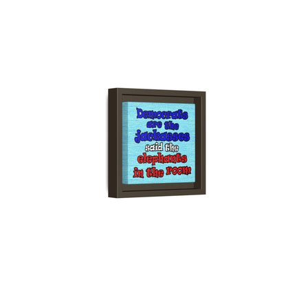 donkeys and elephants - framed canvas art (faded blue)