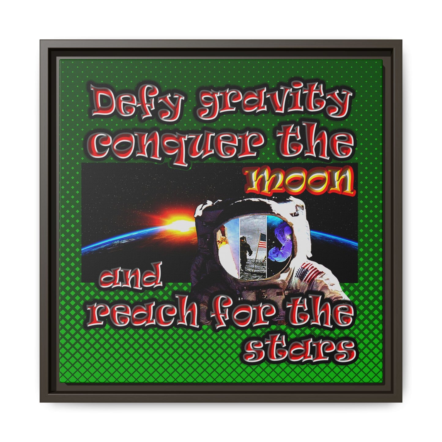 defy conquer reach - framed canvas art (logo green)