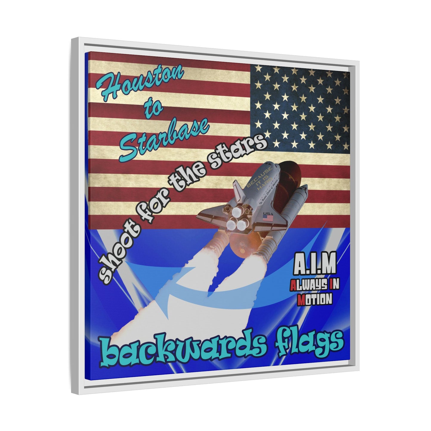 shoot for the stars - framed canvas art (blue-white wave)