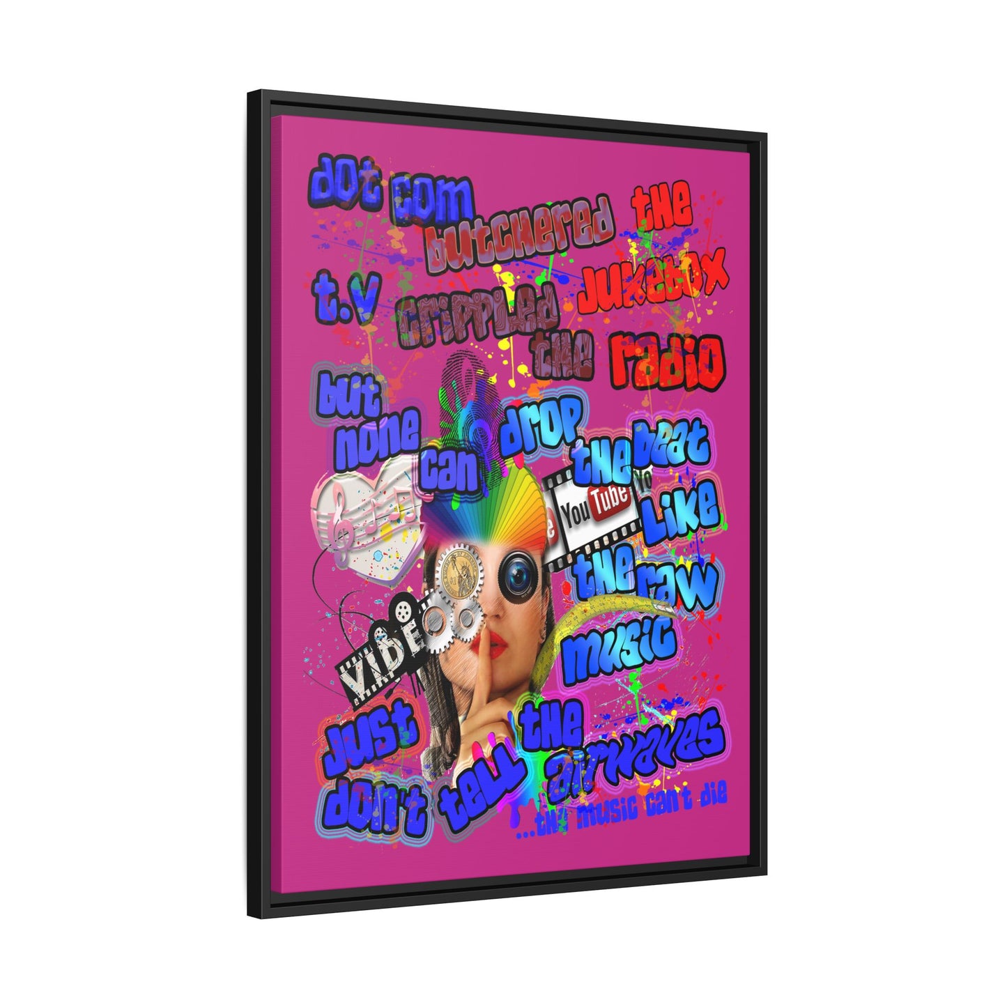drop the beat - framed canvas art (pink)