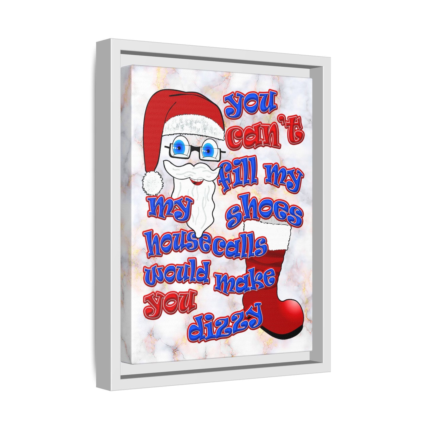 santa's shoes - framed canvas art (white marble)