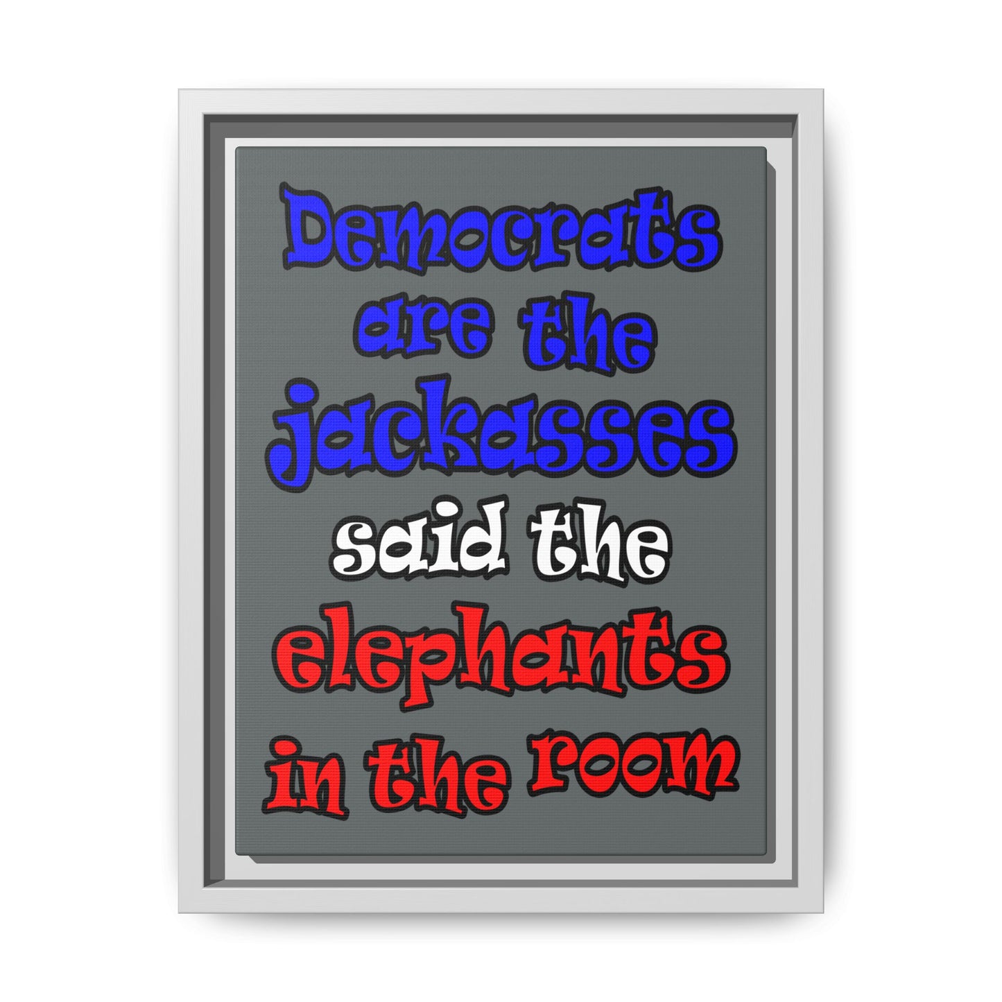donkeys and elephants - framed canvas art (dark grey)