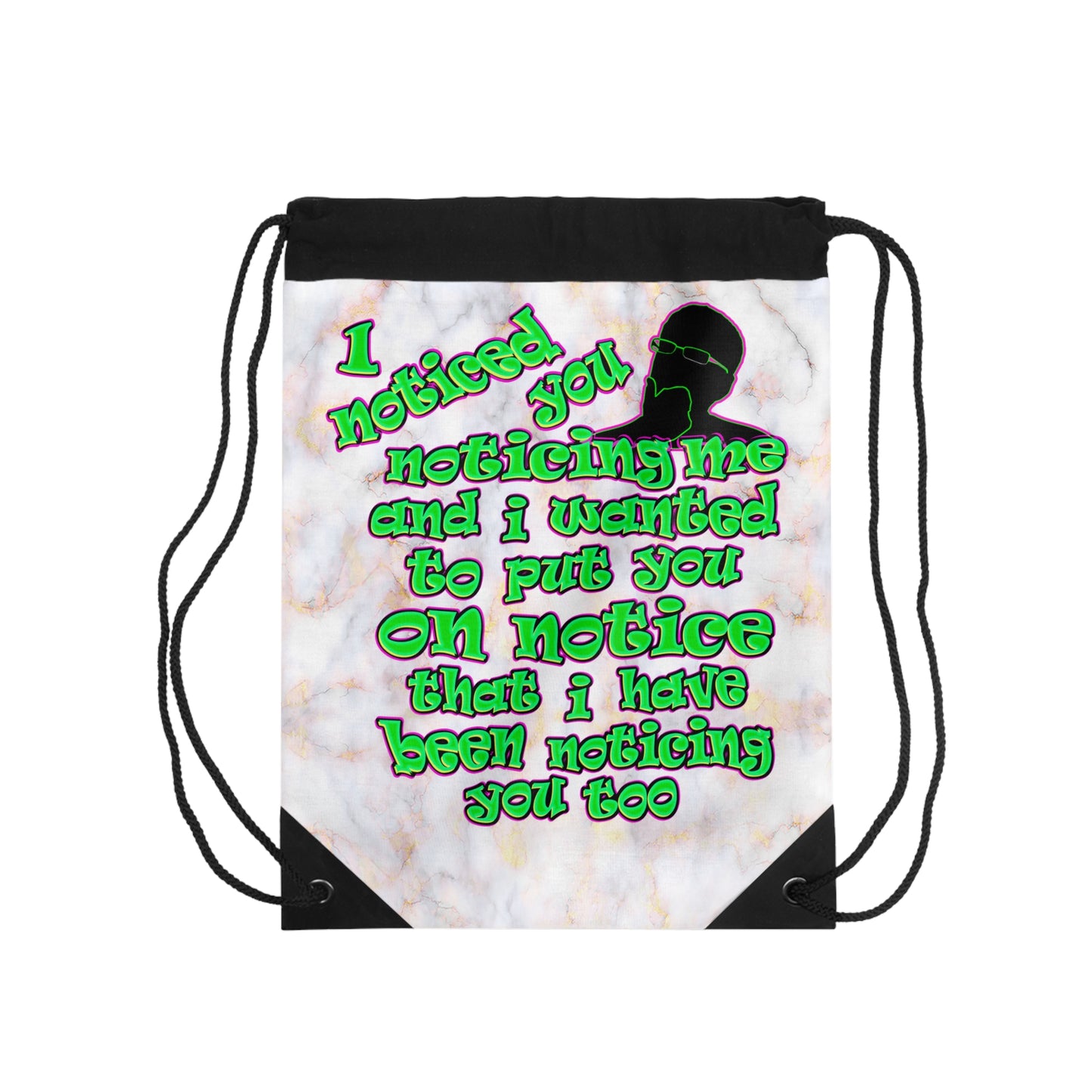 noticed you noticing - Drawstring Bag (white marble)