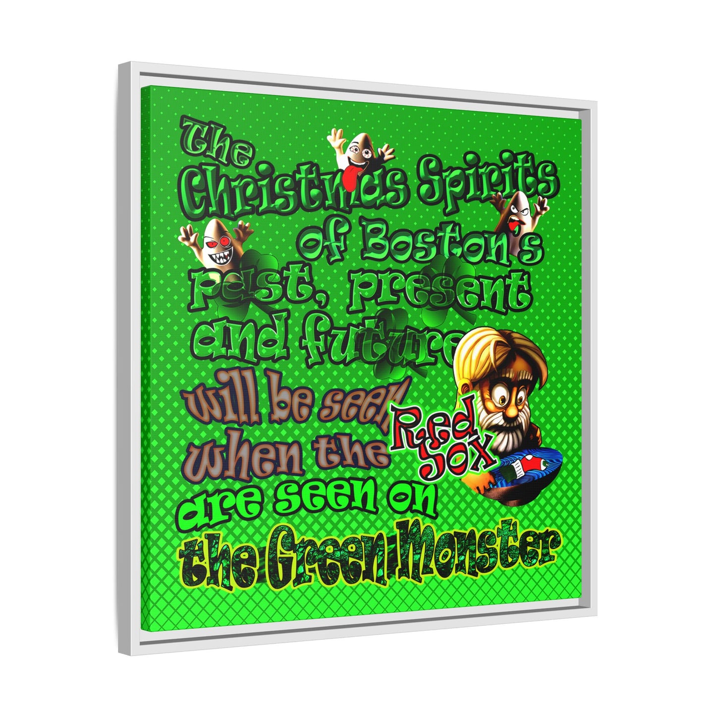 christmas spirits of boston - framed canvas art (logo green)