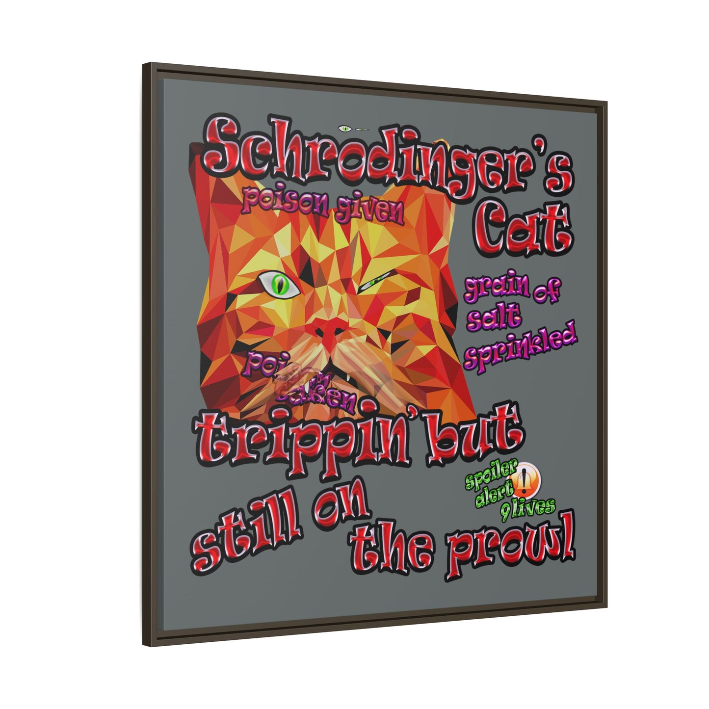 schrodinger's cat - framed canvas art (dark grey)