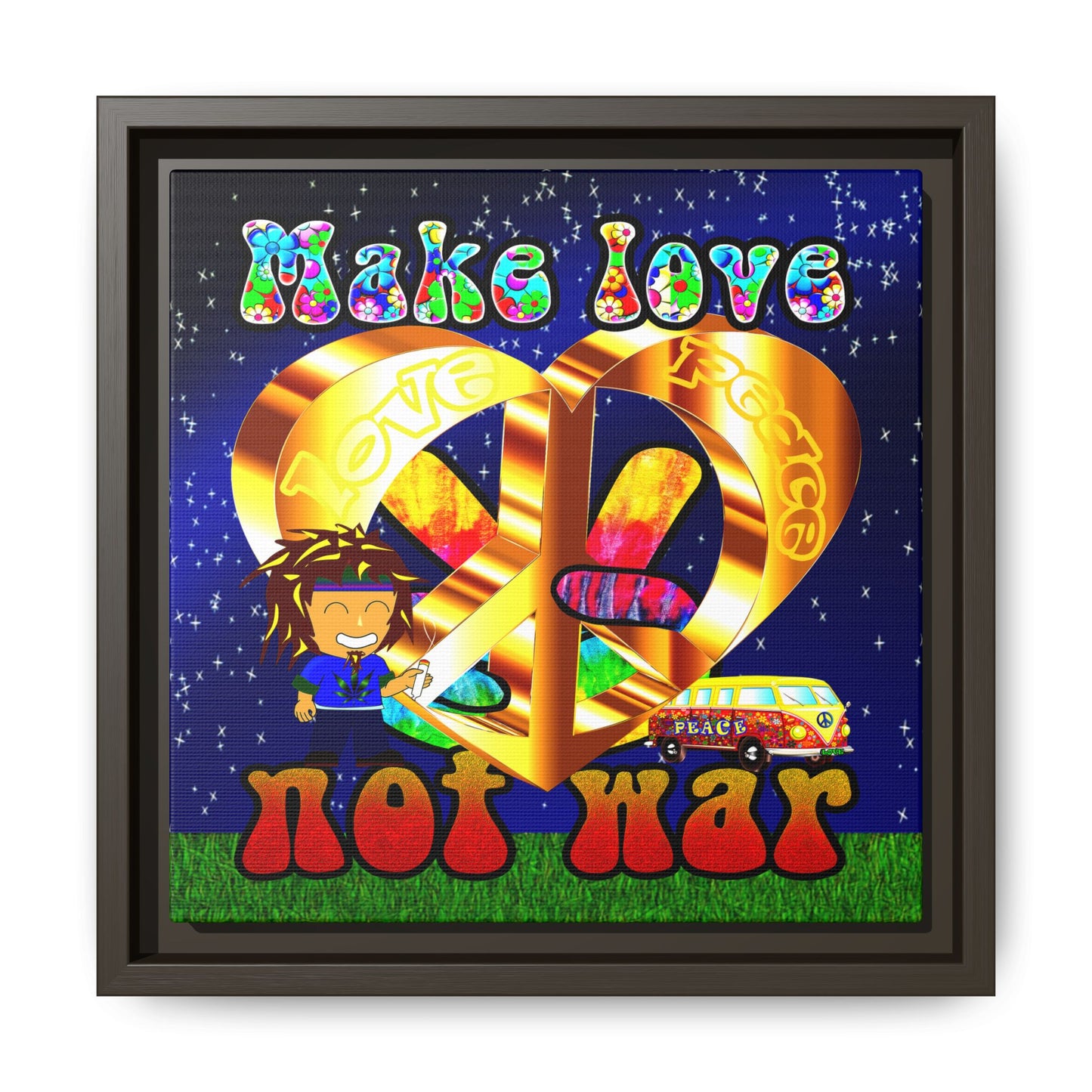 love peace - framed canvas art ('snoops' background)