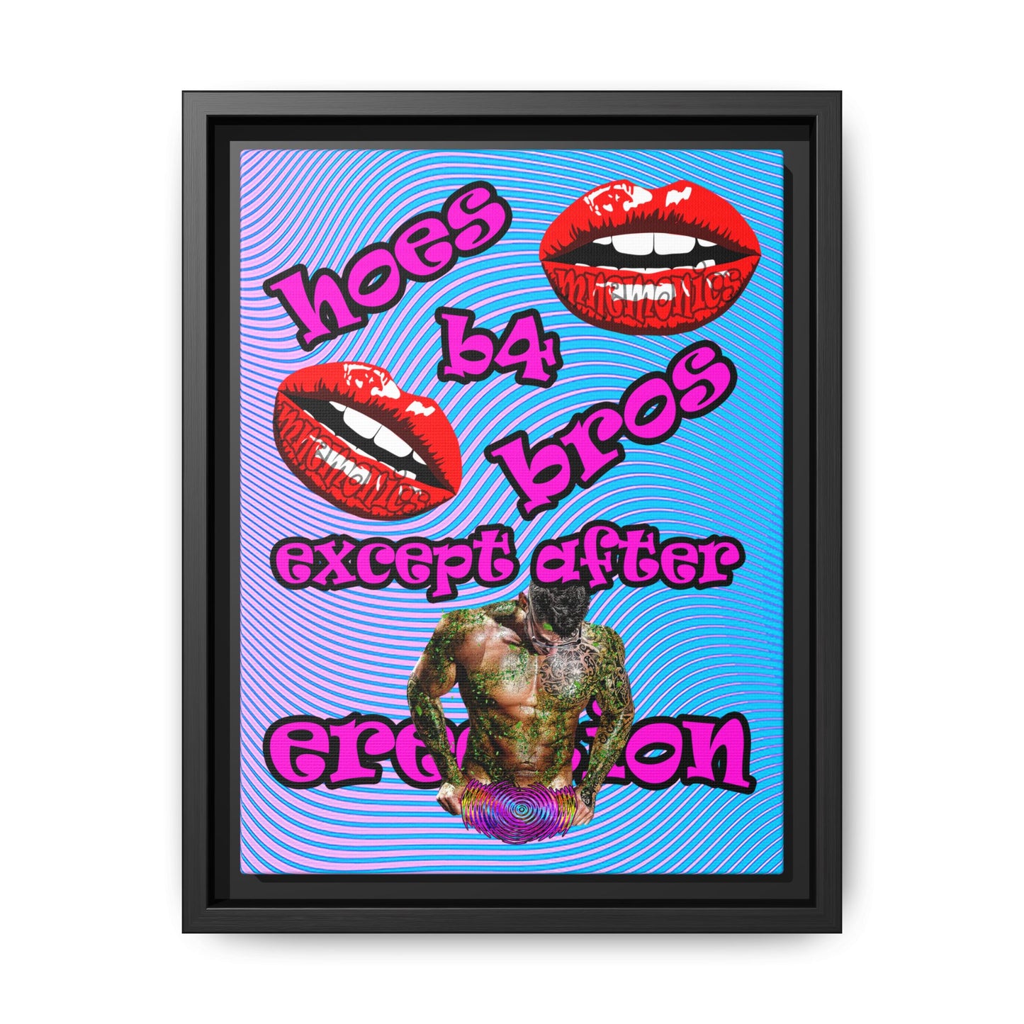 hoes b4 bros - framed canvas art (light blue-purple wave)