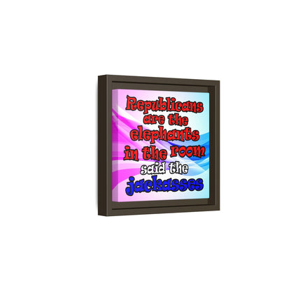 donkeys and elephants - framed canvas art (light blue-pink wave)