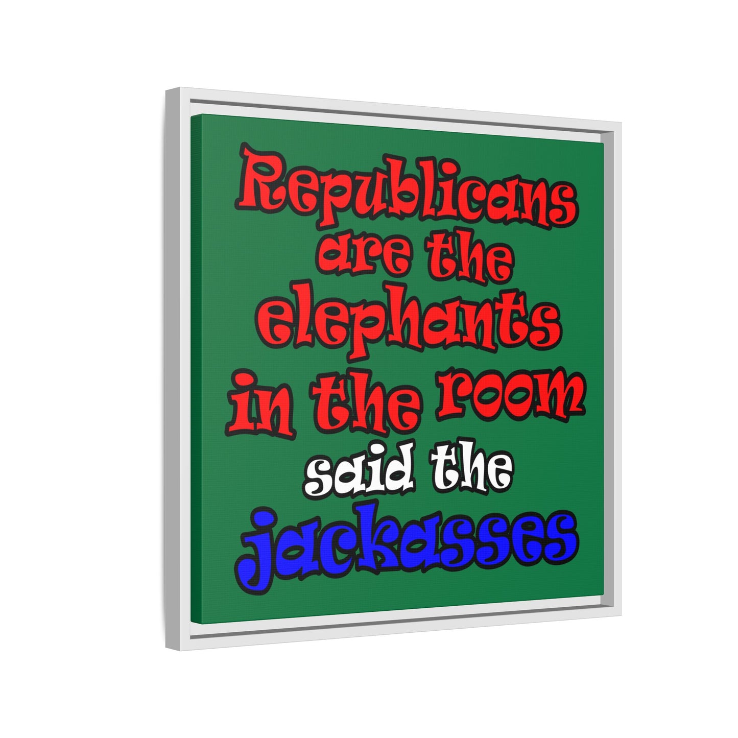 donkeys and elephants - framed canvas art (dark green)