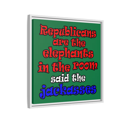 donkeys and elephants - framed canvas art (dark green)