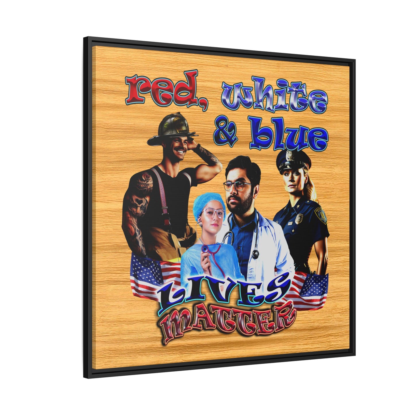 rw&b lives matter - framed canvas art (butterscotch wood finish)