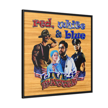 rw&b lives matter - framed canvas art (butterscotch wood finish)