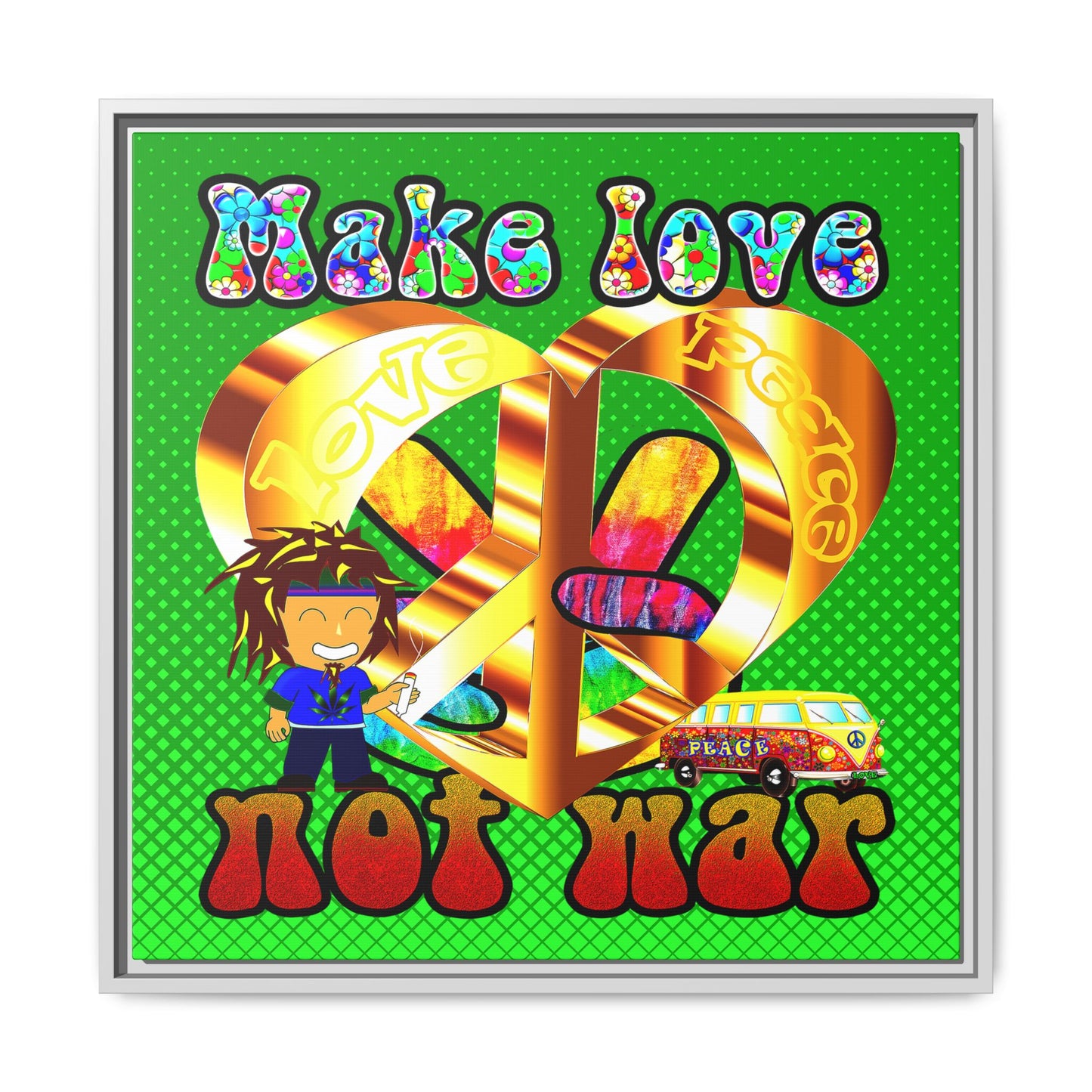 love peace - framed canvas art (logo green)