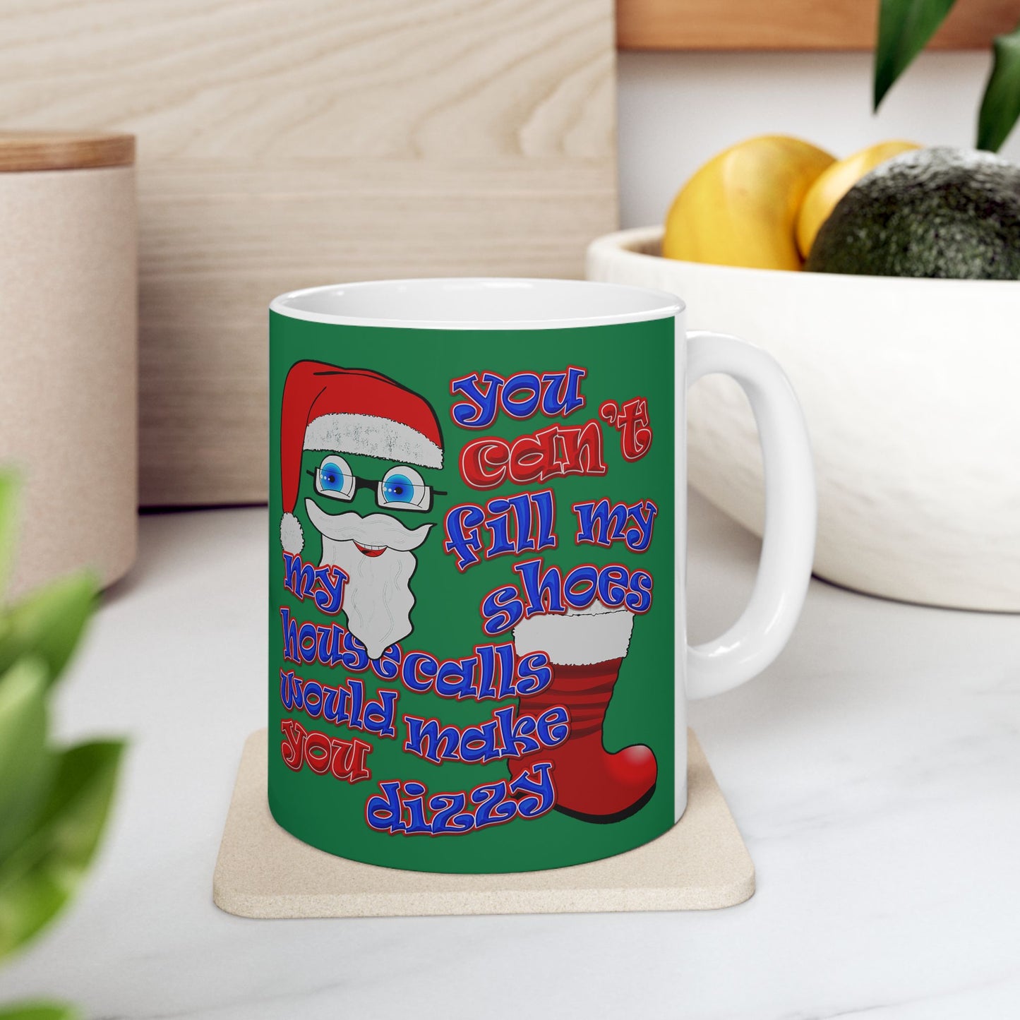 santa's shoes - White Mug (dark green)