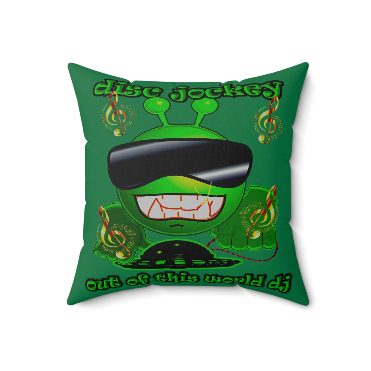disc jockey - Spun Polyester Square Pillow - (dark green)