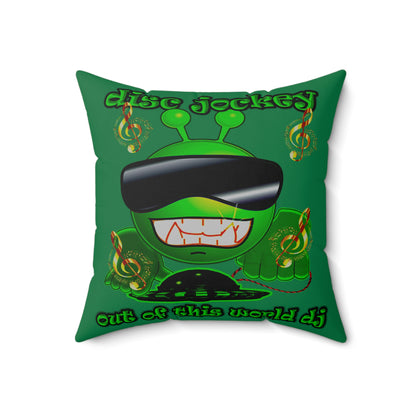 disc jockey - Spun Polyester Square Pillow - (dark green)