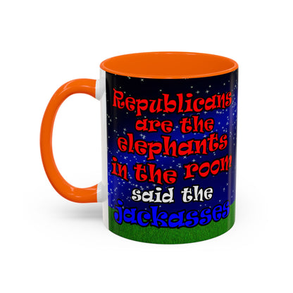donkeys and elephants - Accent Mug ('snoops' background)