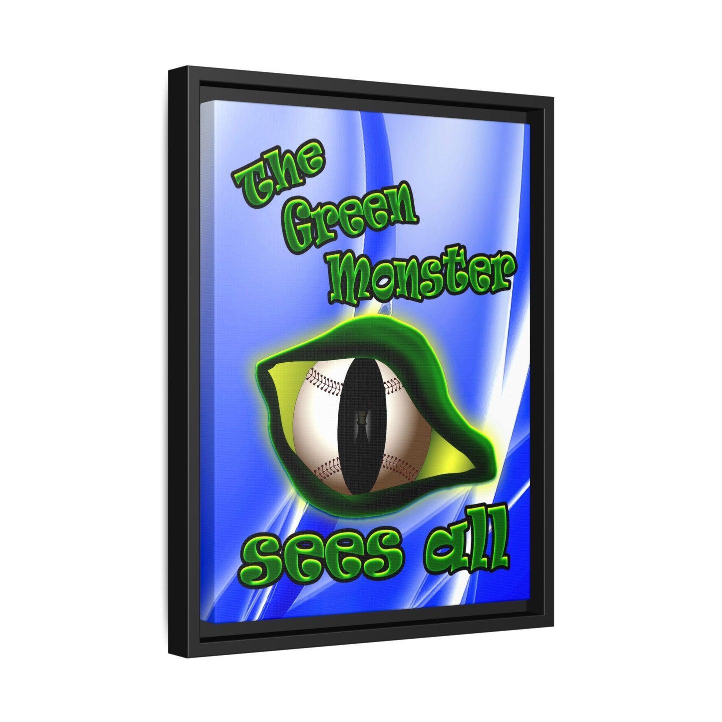 green monster - framed canvas art (blue-white wave)