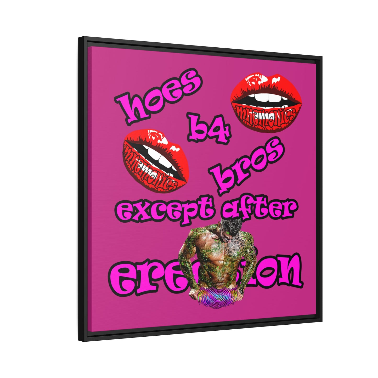 hoes b4 bros - framed canvas art (pink)