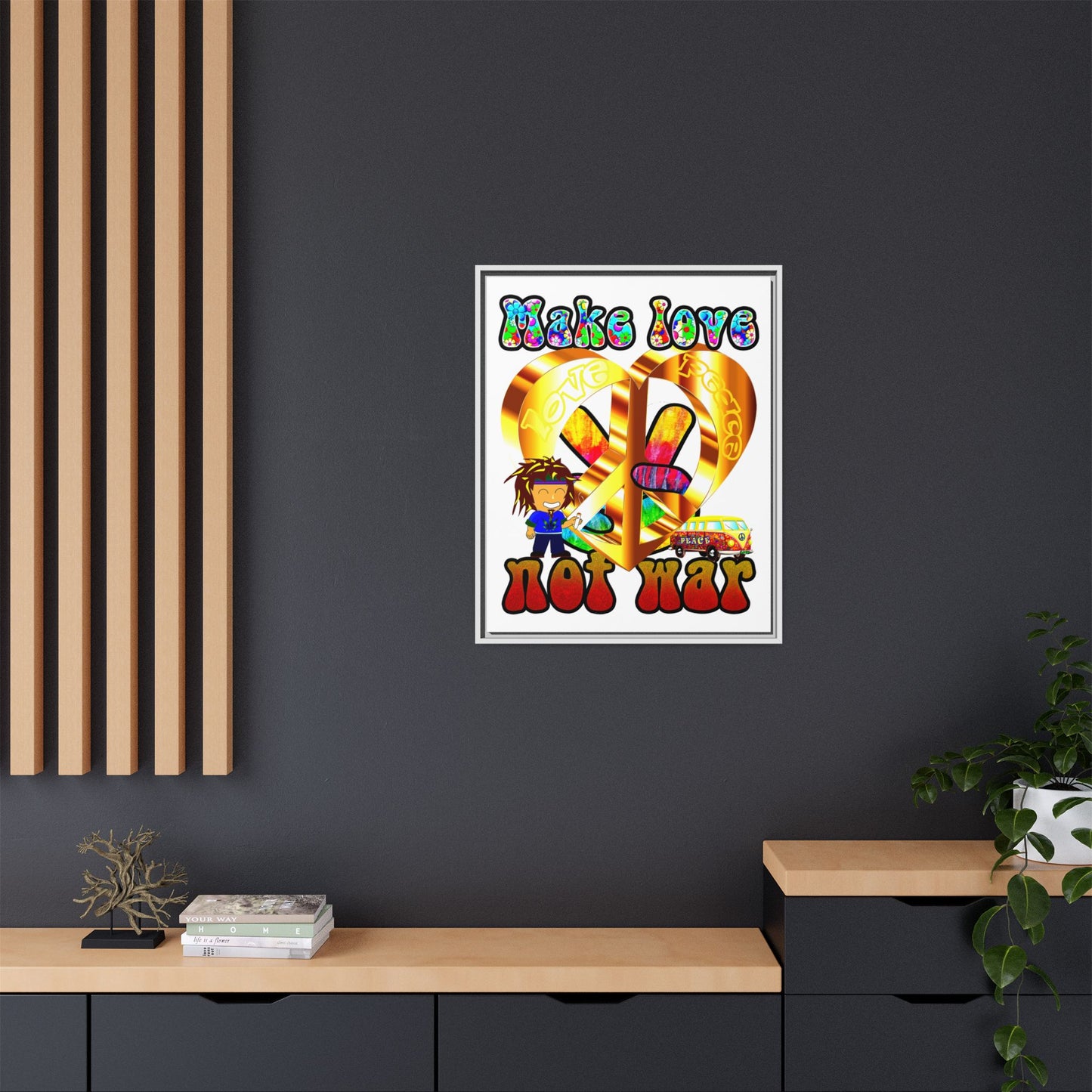 love peace - framed canvas art (white)