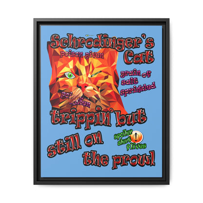 schrodinger's cat - framed canvas art (light blue)
