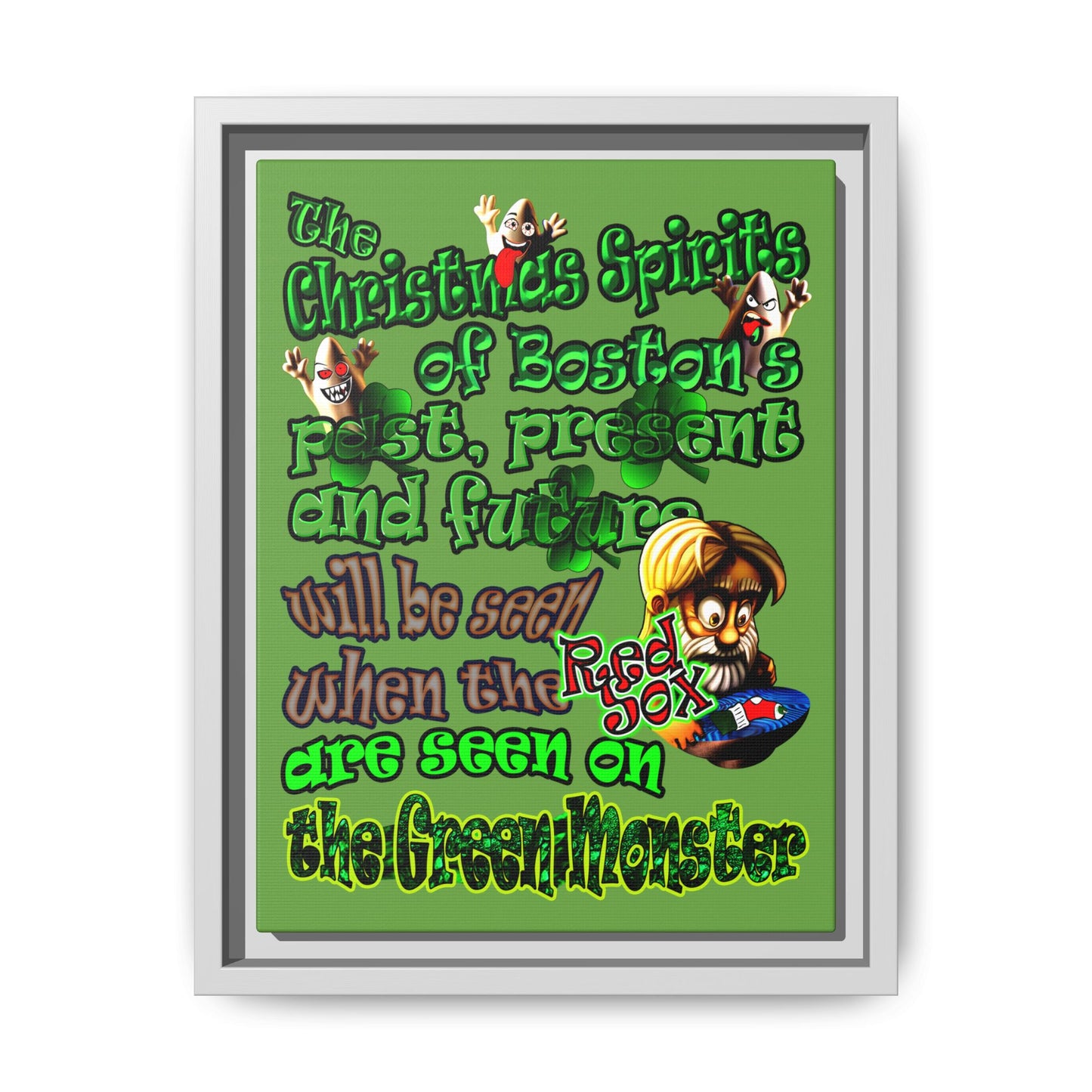 christmas spirits of boston - framed canvas art (green)