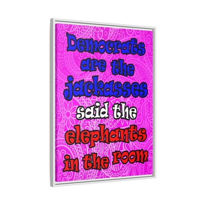 donkeys and elephants - framed canvas art (pink swirl)