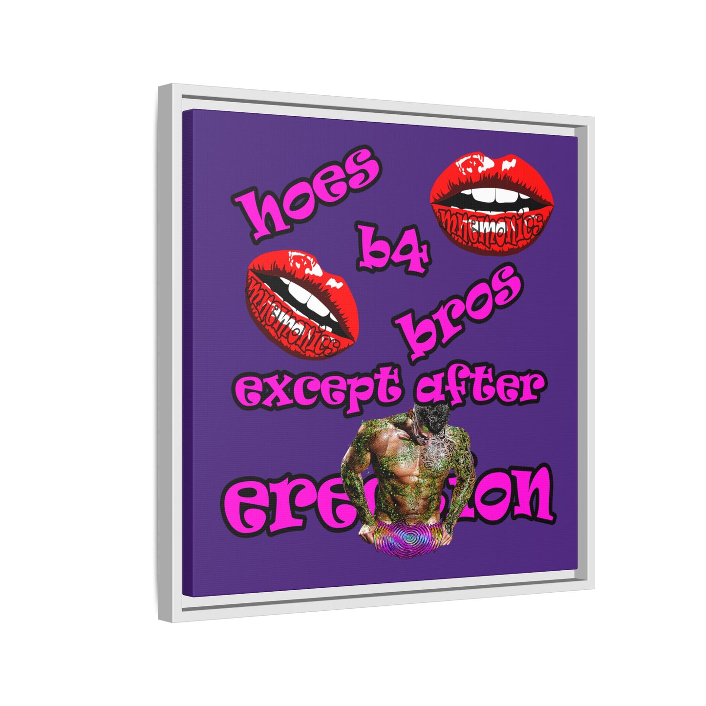 hoes b4 bros - framed canvas art (purple)