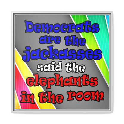 donkeys and elephants - framed canvas art (rainbow split)