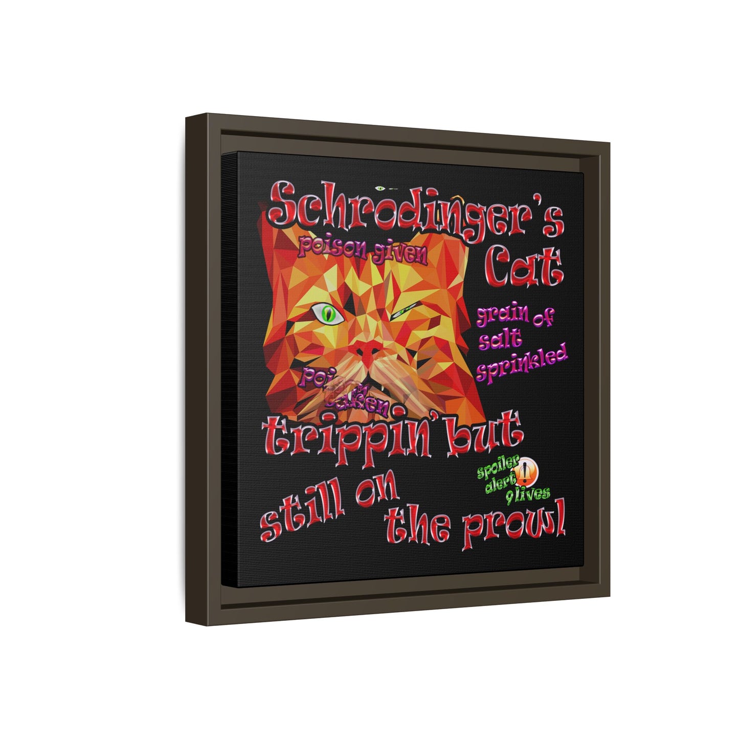 schrodinger's cat - framed canvas art (black)