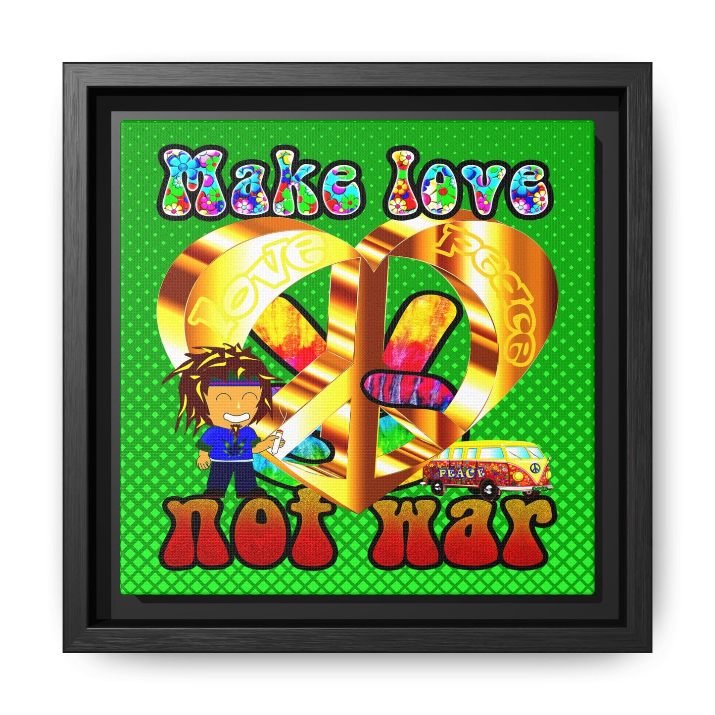 love peace - framed canvas art (logo green)