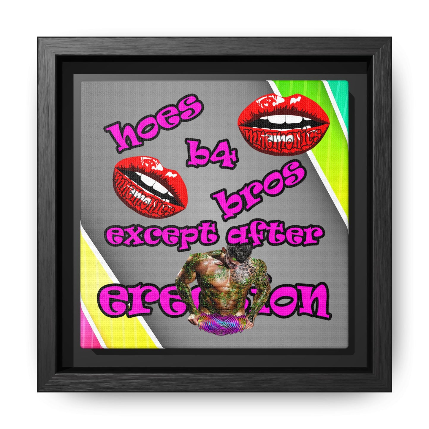 hoes b4 bros - framed canvas art (rainbow split)