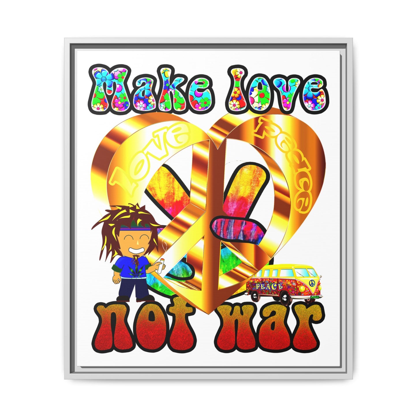 love peace - framed canvas art (white)